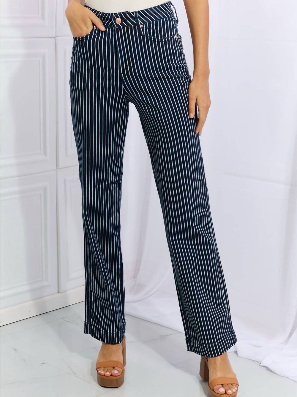 Judy Blue - high waist tummy control striped straight trouser jeans